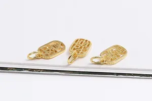 Macro detail of S925 sterling silver rectangular pendants with hollow Chinese characters