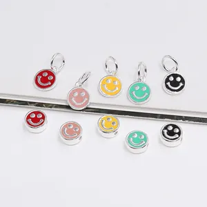 Kleurrijke S925 zilveren smiley hangers en kralen voor DIY sieraden in 5 felle kleuren