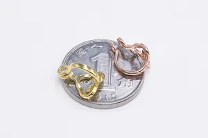 Macro shot of heart-shaped jewelry clasp connectors in gold finish on coin for sizing