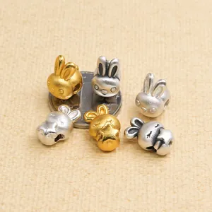 3D S999 Sterlingsilber Hasen-Perlen mit matter Gold- und Silber-Oberfläche für DIY-Schmuck