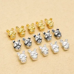 925 Sterlingsilber Tierkreis Hase Charms 3D Hartes Silber Geldhase Barren Glückstüte Perlen DIY Armband Tier Anhänger