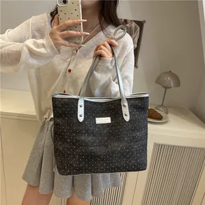 French style polka dot tote bag with silver handles for commuting and casual wear