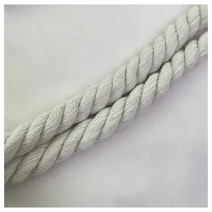 Detailed macro view of white twisted cotton rope handles on a canvas tote bag