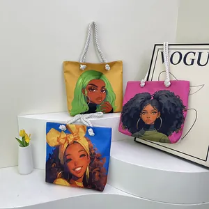 Fashion Women Canvas Tote Bag Large Capacity Print Handbag With Rope Handle Zipper Closure Casual Beach Shoulder Bag