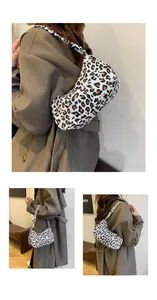Detail shot of leopard print hobo bag showing canvas texture and matching strap pattern