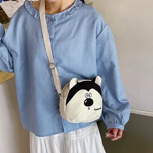 Cute cartoon husky dog shoulder bag for women, stylish canvas crossbody purse for daily use