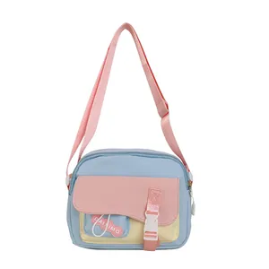 Mini borsa a tracolla colorata in nylon per ragazze in stile giapponese con cinturino