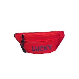 Rote Canvas-Gürteltasche mit blauem Lucky-Aufdruck und verstellbarem Riemen für Damen