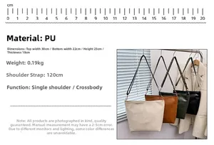 Detailed size specifications for large vintage PU leather tote with wide strap