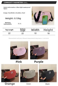 Detailed chart of ultra-light waterproof crescent crossbody bag in five vibrant colors