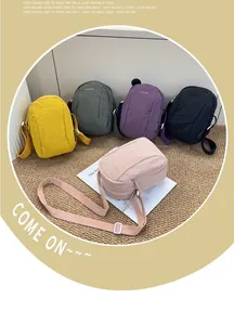 Waterproof nylon crossbody bags in five colors showing texture and adjustable straps