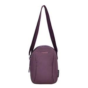 Waterproof purple nylon crossbody bag with adjustable strap and front embroidery design