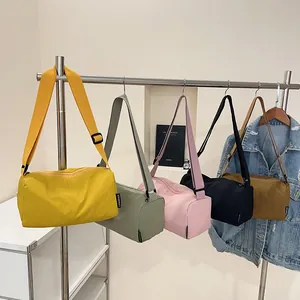New Women Lightweight Nylon Cylinder Crossbody Bag Large Capacity Sporty Casual Shoulder Bag Waterproof Minimalist Square Bag