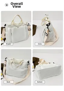 Vues de face côté arrière et dessous du grand sac fourre-tout en toile avec sangle