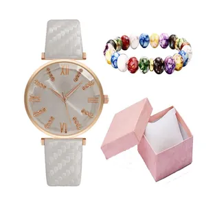 Set orologio al quarzo da donna con cinturino intrecciato e confezione regalo rosa