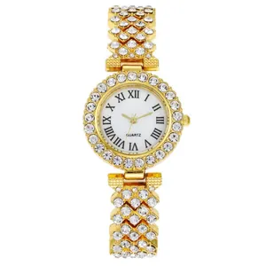 Orologio al quarzo dorato da donna con strass scintillanti e quadrante con numeri romani