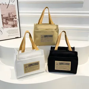 Sac Fourre-tout en Toile Vintage pour Femmes Workwear Japonais Grande Capacité Sac à Épaule Décontracté Rétro Main Fashion Label Shopper