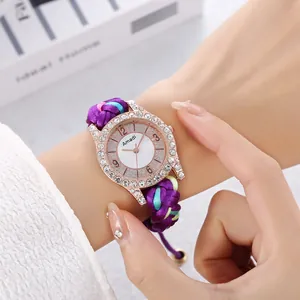 Damen Mode Böhmisch Handgeflochtenes Seil Quarzuhr Mit Strass-Lünette Lässige Ethno-Stil Damen Armbanduhr