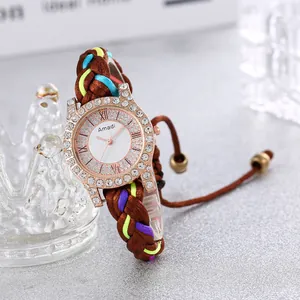 Elegant Amadi women's watch with rhinestone bezel and colorful braided macrame strap