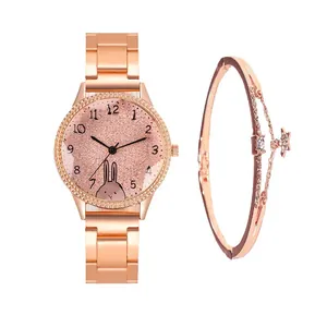Γυναικείο ρολόι rose gold με λαγουδάκι και σετ βραχιόλι με αστέρι και κρύσταλλα