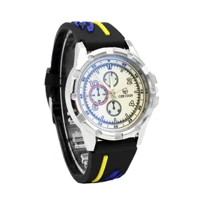 Herren Mode Sport Quarzuhr Silikonarmband Legierungsgehäuse Drei Augen Analoge Armbanduhr Für Jungen Täglich Outdoor Casual Uhr