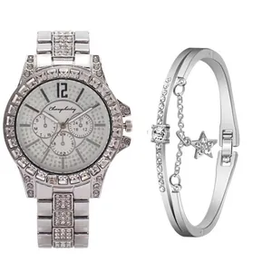 Parure montre femme argentée avec strass et bracelet assorti orné d'un pendentif étoile