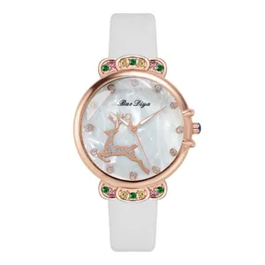 Bohemian women's watch with reindeer pattern dial and crystal-embellished bezel