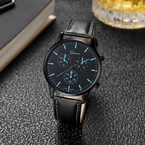 Montre à Quartz Pour Hommes Lumineuse à la Mode Avec Grand Cadran Bracelet en Similicuir Boîtier en Alliage Montre-Bracelet Analogique Business Décontractée Pour Hommes