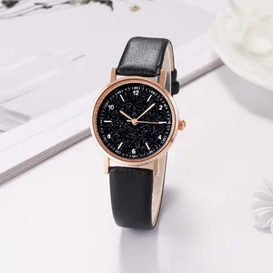 Damen Sternenhimmel Quarzuhr Roségold Legierung Gehäuse Kunstleder Armband Lässig Mode Analoge Armbanduhr Schmuck Geschenk