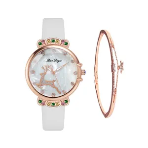 Elegant bohemian women's quartz watch and rhinestone bracelet set with reindeer motif