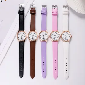 Five assorted leather strap quartz watches for women with rose gold cases and white dials