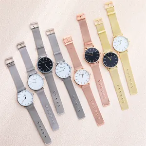 Fashionable Geneva quartz watches with mesh straps in silver, gold, and rose gold colors