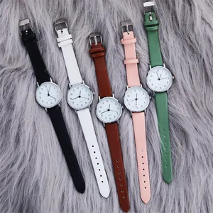 Set of five elegant women's quartz watches with slim faux leather straps in five colors