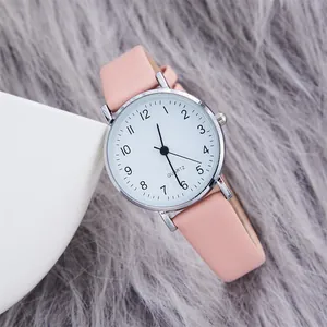 Simple Women Fashion Quartz Watch With Faux Leather Slim Strap Small Dial Arabic Numerals Analog Wristwatch For Girls School