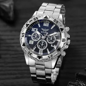 Orologio cronografo da uomo con quadrante blu e cinturino in acciaio argentato lucido