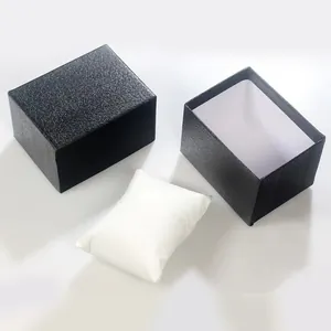 Caja de regalo en cuero PU con textura litchi y almohadilla blanca para joyería