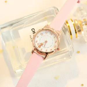 Orologio da donna al quarzo con orecchie di gatto rosa e bracciale stellato