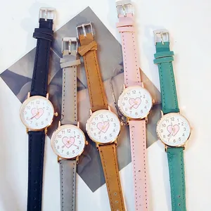Women's quartz watches set with heart pattern dial and colorful frosted leather straps