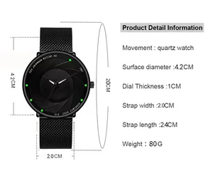 Zwart herenhorloge met mesh band en lichtgevende spiraalvormige wijzerplaat voor zaken