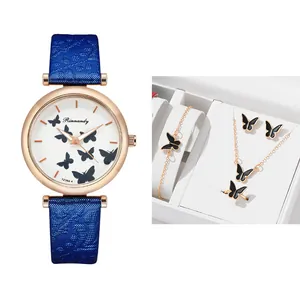 Chic butterfly quartz watch set with matching jewelry in elegant gift box display