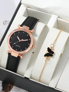 Orologio donna cielo stellato e bracciale farfalla oro rosa in scatola regalo bianca
