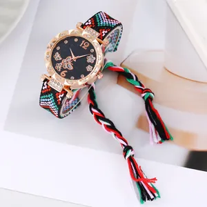 Bohemian style butterfly star dial watch with colorful braided strap and rose gold bezel