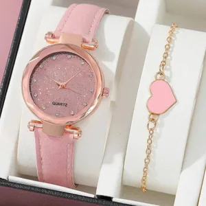 Orologio donna oro rosa con quadrante glitter rosa e bracciale coordinato con cuore