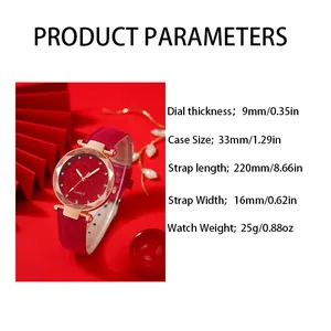 Dimensioni dell'orologio al quarzo rosso stellato con cassa da 33mm e cinturino in pelle