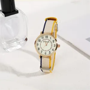 Minimalist quartz watch for women with colorful nylon strap and rose gold round dial