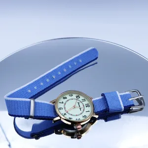 Fashion Luminous Quartz Watch With Striped Nylon NATO Strap Alloy Case Analog Round Dial Wristwatch For Students Unisex Daily