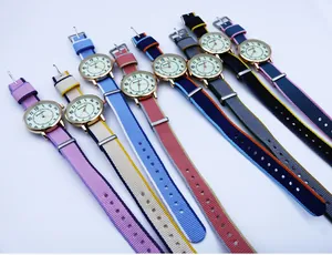 Collection of colorful NATO nylon strap quartz watches with Arabic numeral dials