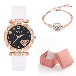 Montre à quartz pour femme avec cadran cœur, bracelet or rose et coffret cadeau