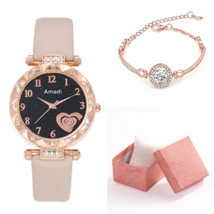 Ensemble montre à quartz et bracelet strass pour femme dans un coffret cadeau rose