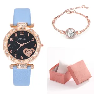 Coffret montre et bracelet pour femme avec cadran à cœur et détails en or rose
